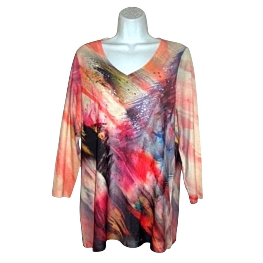 Artsy Boho Multicolor Sparkle V-Neck Top XL